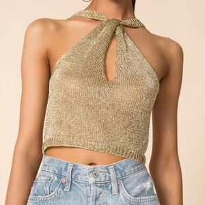 superdown Gold Halter Crop Top